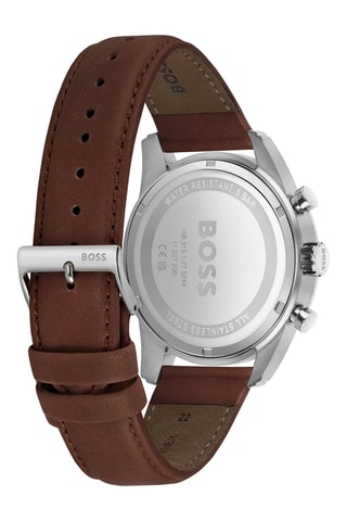 Montre à quartz en cuir - Chronographe - Marron et argenté