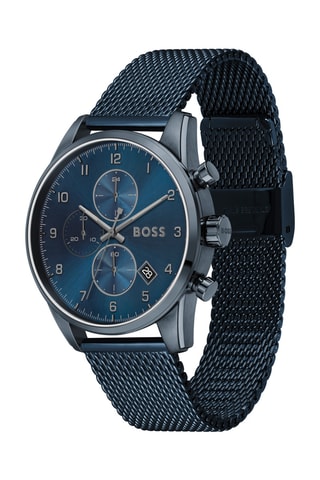 Montre à quartz en acier - Chronographe - Bleu-gris et bleu foncé