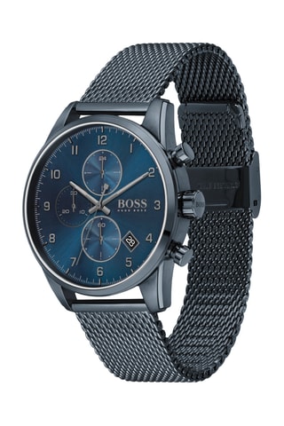 Montre à quartz en acier - Chronographe - Bleu-gris et bleu foncé