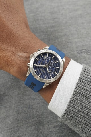 Montre à quartz en silicone - Tachymètre et chronographe - Bleu et argenté