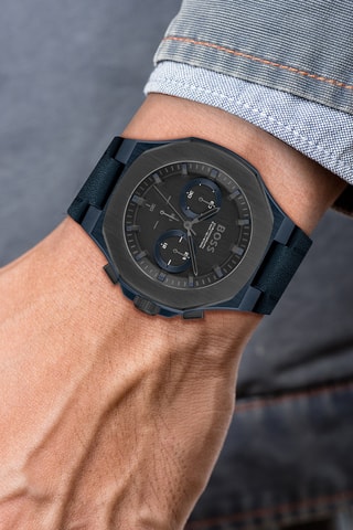 Montre à quartz en cuir - Chronographe - Bleu