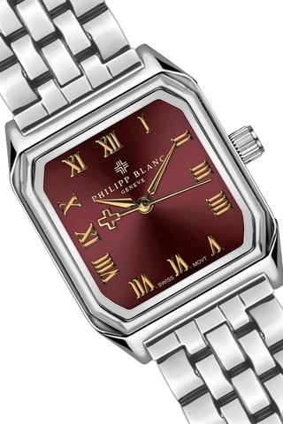 Set Doublé Zilver Ion en Leren Quartz Horloge en Leren Horlogeband Olympe