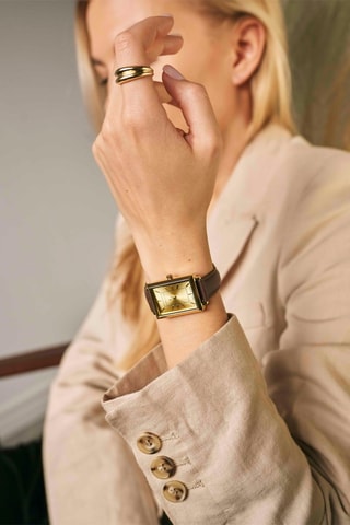 Leren Quartz Horloge met Diamant Elodie