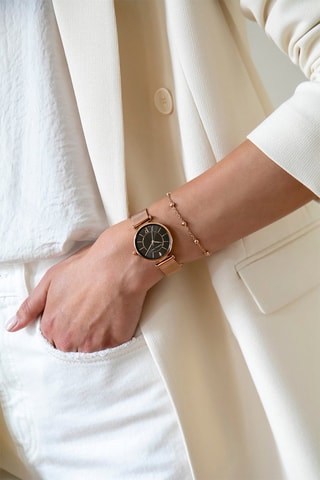 Set Stalen Quartz Horloge, diamanten, oorbellen en fijne parels Portia