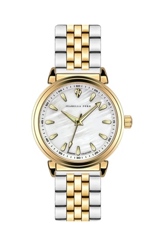 Stalen Quartz Horloge met diamant en parelmoer Barbara