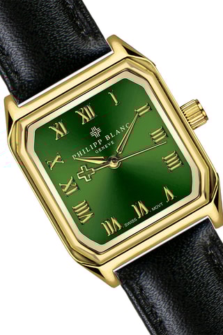 Leren en Doublé Zilver Ion Quartz Horloge met Diamant Olympe