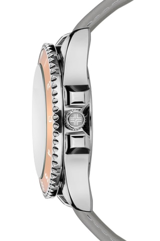 Leren Quartz Horloge Grijs en Roségoudkleurig