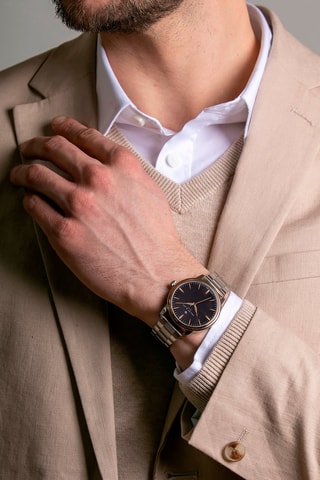 Stalen Quartz Horloge   Zilverkleurig en Roségoudkleurig