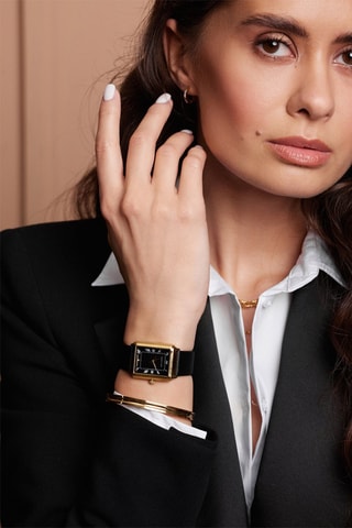 Leren Quartz Horloge met Diamant Elene