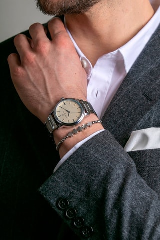 Stalen Quartz Horloge   Zilverkleurig en Ecru