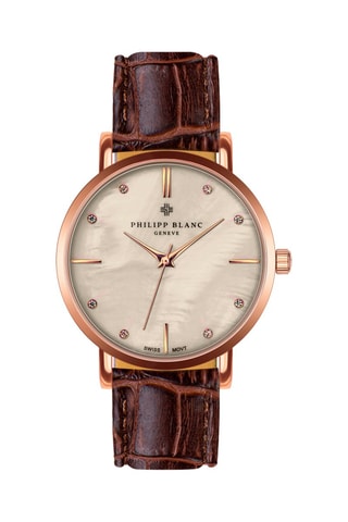 Leren en Parelmoeren Quartz Horloge