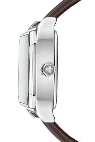 Leren en Doublé Zilver Ion Quartz Horloge met Diamant Olympe