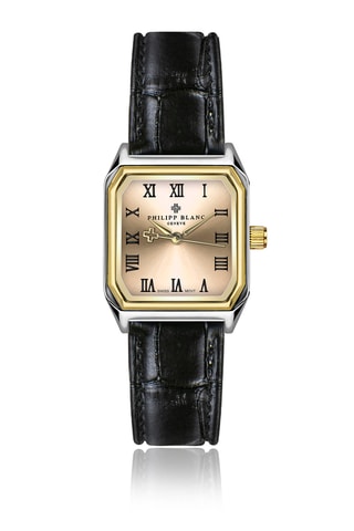 Leren en Doublé Zilver Ion Quartz Horloge met Diamant Olympe