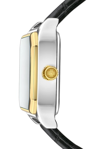 Leren en Doublé Zilver Ion Quartz Horloge met Diamant Olympe