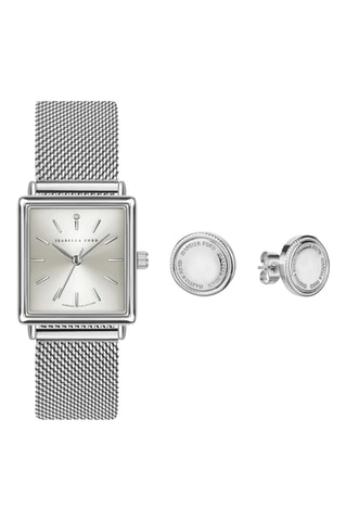 Stalen Quartz Horloge met Diamant en oorbellen Morgane