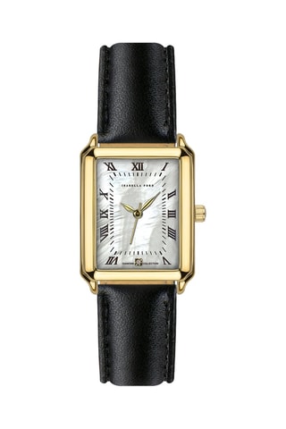 Leren Quartz horloge met parelmoer en diamant Coralie-