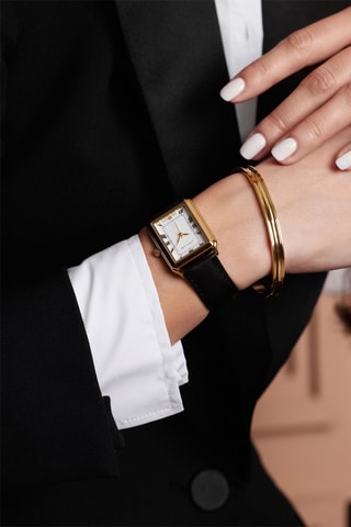 Leren Quartz horloge met parelmoer en diamant Coralie-