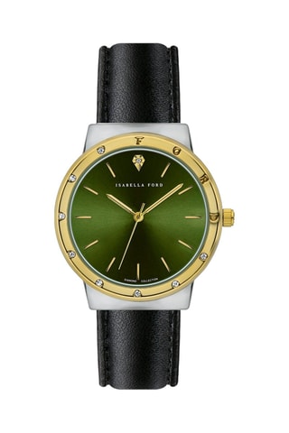 Leren en Diamanten Quartz Horloge Olympe