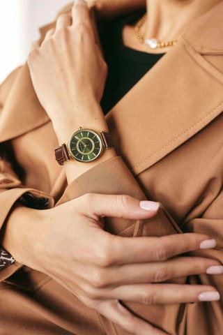 Leren Quartz Horloge met Diamant Nathalie