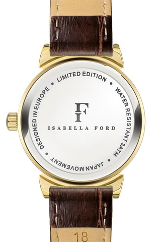 Leren Quartz horloge met diamant en parelmoer Barbara Bruin en Goudkleurig