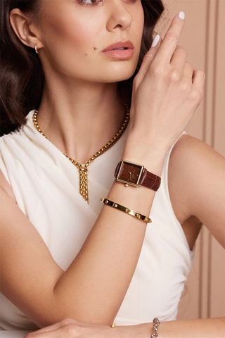 Leren Quartz horloge met parelmoer en diamant Marie Rose