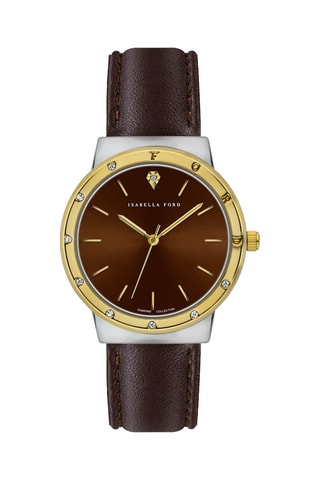 Leren Quartz Horloge met Diamant Capucine