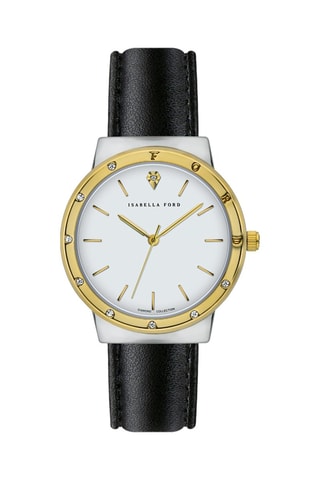 Leren Quartz Horloge met Diamant Héloïse