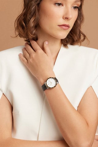 Leren Quartz Horloge met Diamant Héloïse