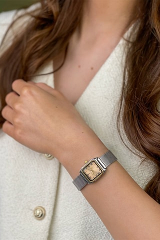 Leren en Doublé Zilver Ion Quartz Horloge met Diamant Olympe