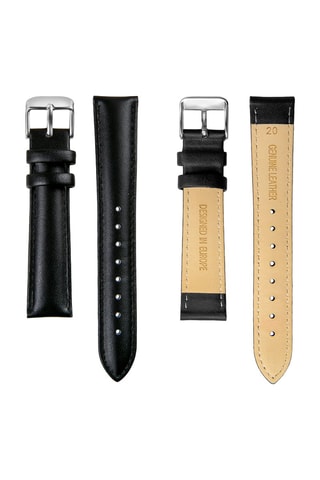 Leren Quartz Horloge Zwart en Zilverkleurig