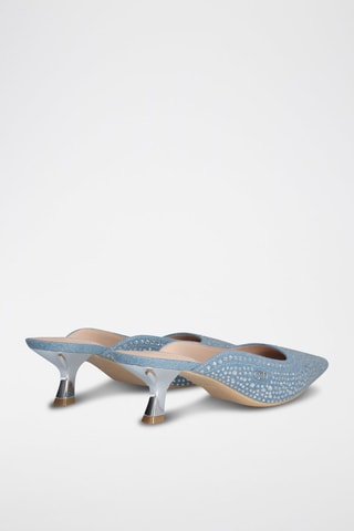Mules à talons en jean Gemy - Bleu, argenté et blanc