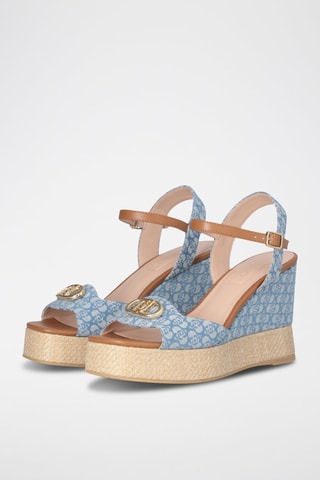 Sandales compensées en jean Karen - Marron, blanc et bleu