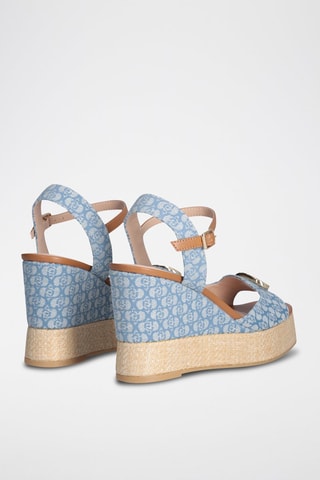 Sandales compensées en jean Karen - Marron, blanc et bleu