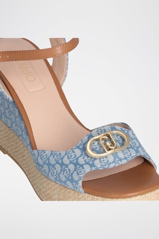 Sandales compensées en jean Karen - Marron, blanc et bleu