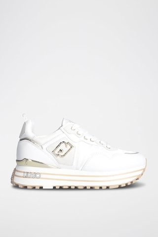 Sneakers plateformes en cuir Maxi - Beige, blanc et doré