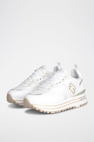 Sneakers plateformes en cuir Maxi - Beige, blanc et doré