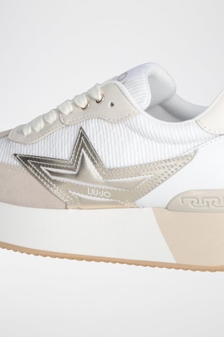 Baskets plateformes en cuir - Blanc, beige et doré