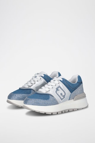 Baskets en cuir et jean Amazing - Blanc, bleu et argenté