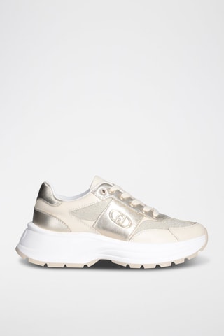 Baskets en cuir Eva - Blanc, beige et doré