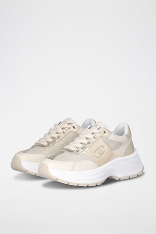 Baskets en cuir Eva - Blanc, beige et doré