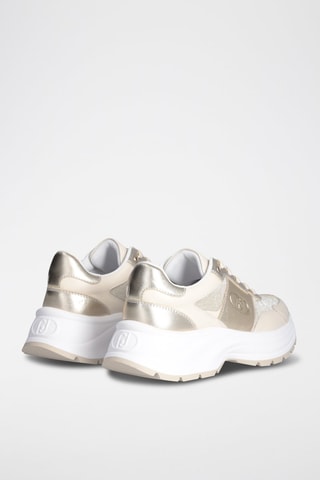 Baskets en cuir Eva - Blanc, beige et doré