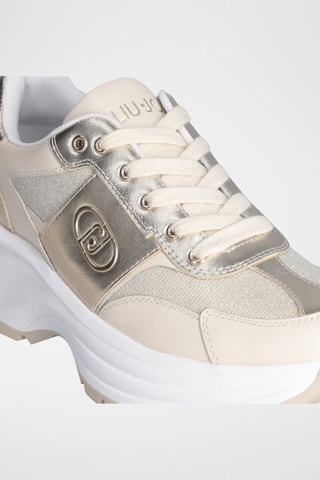 Baskets en cuir Eva - Blanc, beige et doré