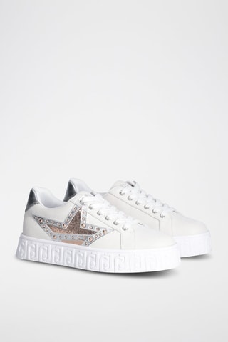 Baskets en cuir Lovely - Blanc, doré et argenté