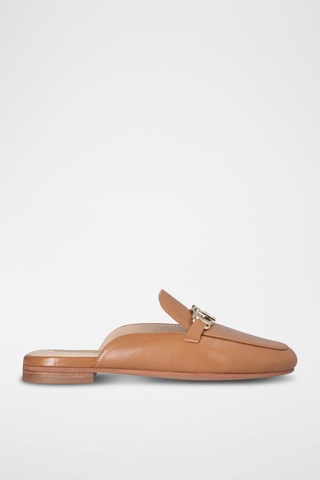 Mules en cuir de mouton Emel - Beige et argenté