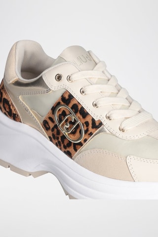 Baskets plateformes en cuir Eva - Blanc, beige et doré