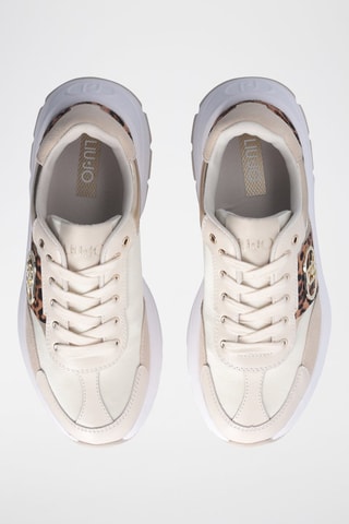 Baskets plateformes en cuir Eva - Blanc, beige et doré