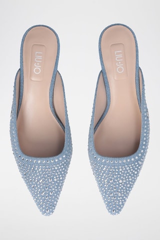 Mules à talons en jean Gemy - Blanc, bleu et argenté