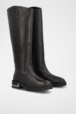 Bottes en cuir Gabrielle - Noir et argenté