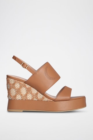 Sandales compensées en cuir Karen - Beige et argenté