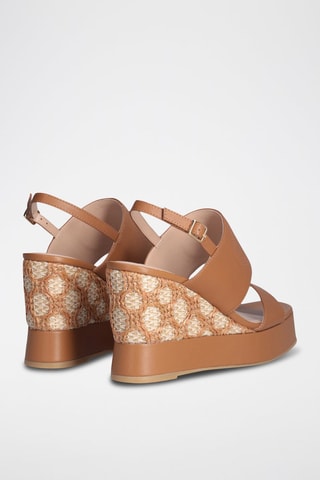 Sandales compensées en cuir Karen - Beige et argenté